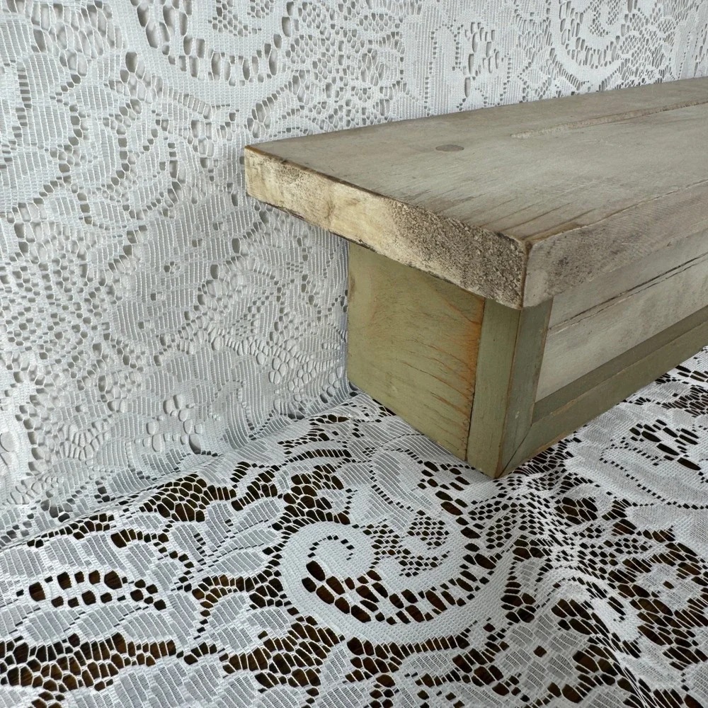 Rustic Distressed Wood Floating Display Shelf Wall Mount Plate Rail Whitewash